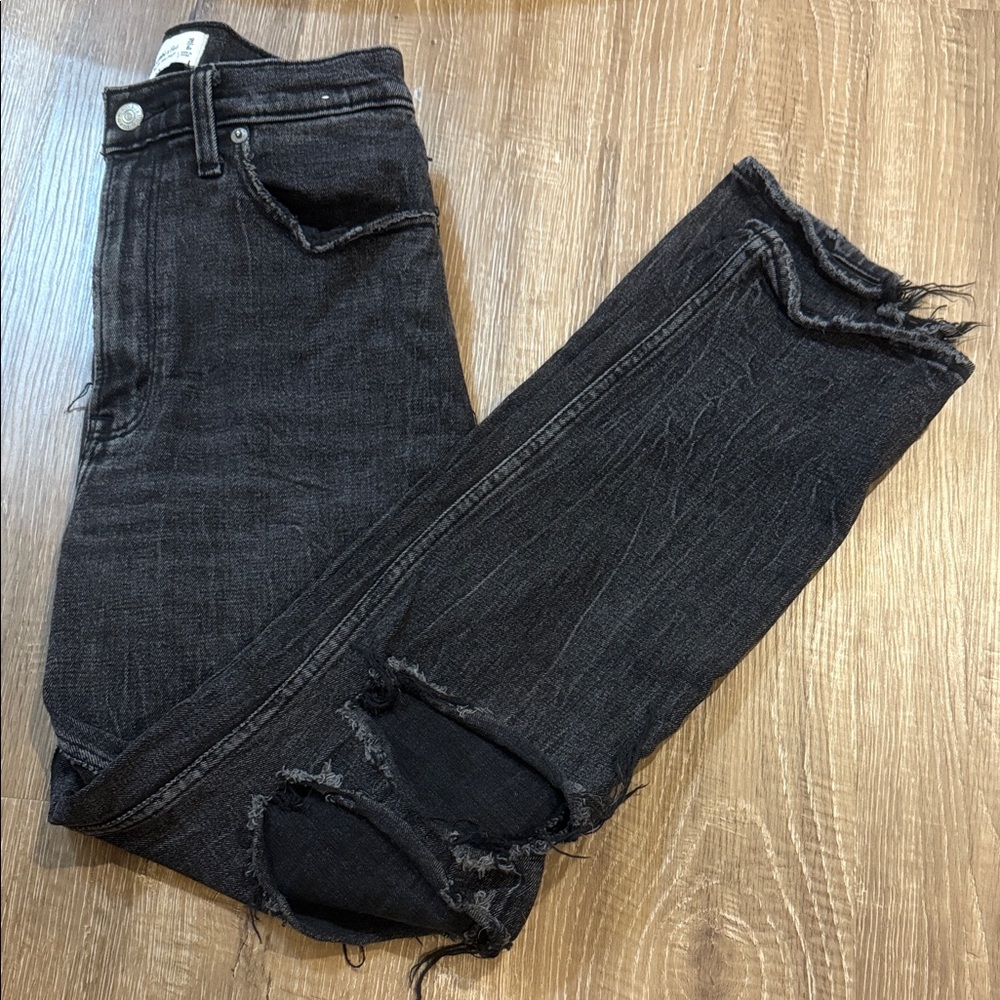Abercrombie & Fitch ripped Black high rise Straight Leg Jeans